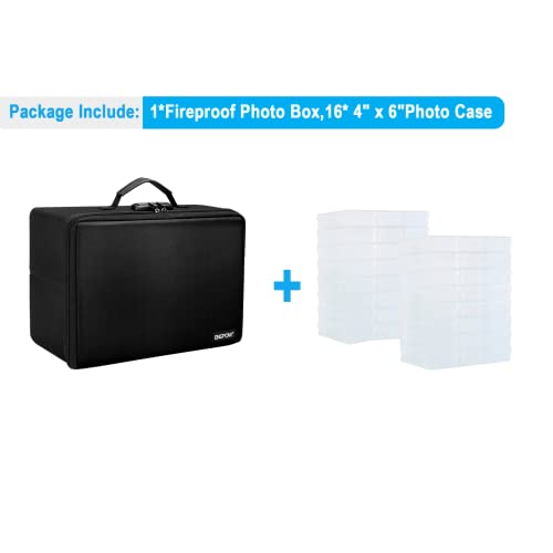 ENGPOW Fireproof Photo Storage Box with Lock,Photo Box Organizer with Divider＆Mesh Bag,Collapsible Portable Photo Storage Containers with Handle for Photos, Picture,Scrapbook,Art,Craft(Box Only)