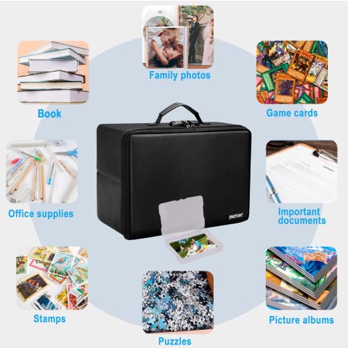 ENGPOW Fireproof Photo Storage Box with Lock,Photo Box Organizer with Divider＆Mesh Bag,Collapsible Portable Photo Storage Containers with Handle for Photos, Picture,Scrapbook,Art,Craft(Box Only)