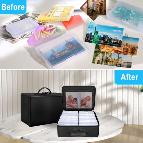 ENGPOW Fireproof Photo Storage Box with Lock,Photo Box Organizer with Divider＆Mesh Bag,Collapsible Portable Photo Storage Containers with Handle for Photos, Picture,Scrapbook,Art,Craft(Box Only)