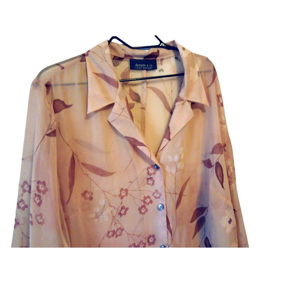 Lane Bryant Beige Falling Flowers Leaves Sheer Blouse