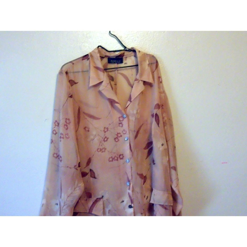 Lane Bryant Beige Falling Flowers Leaves Sheer Blouse