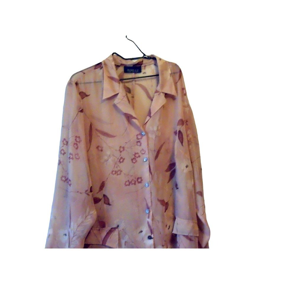 Lane Bryant Beige Falling Flowers Leaves Sheer Blouse